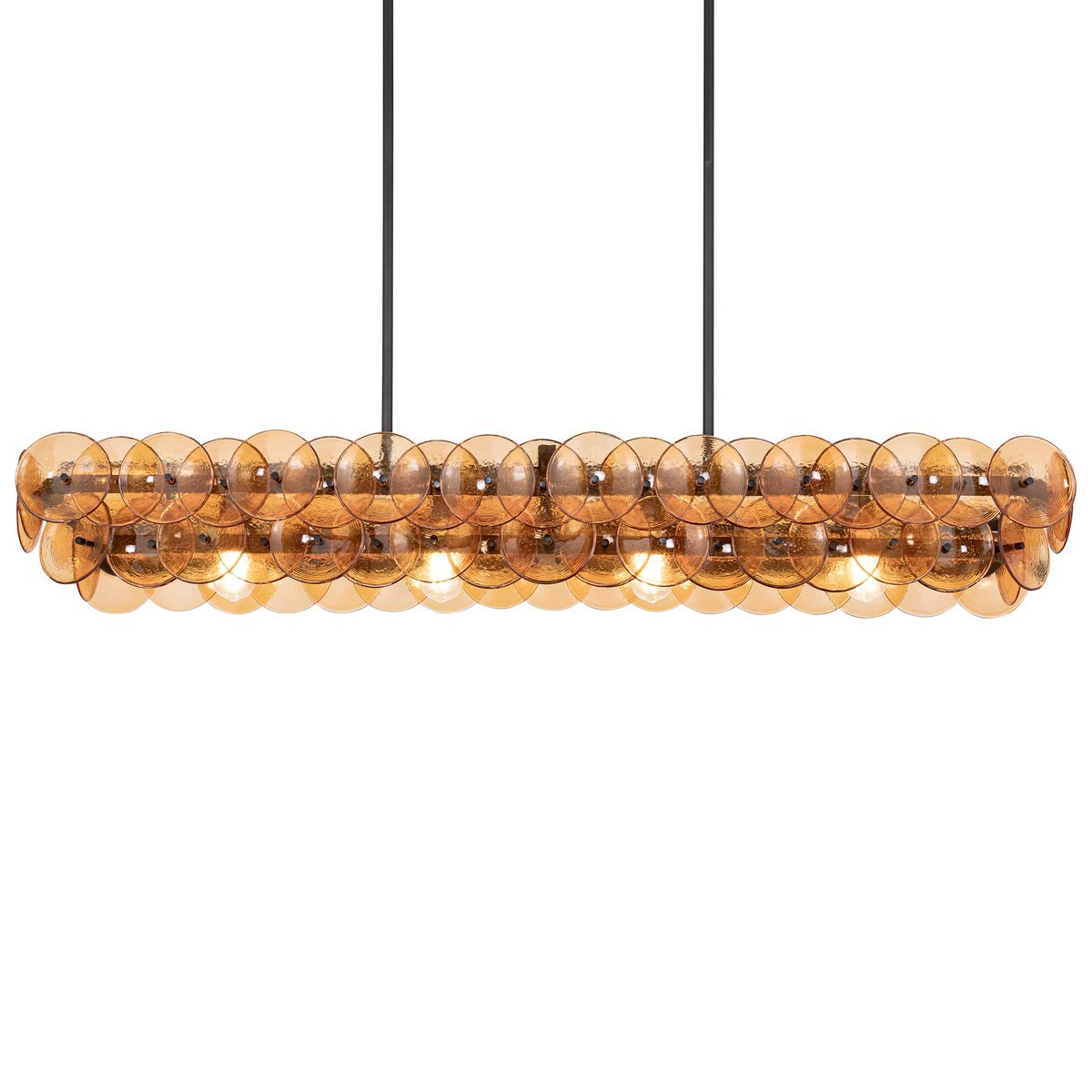 Veleniel Chandelier Linear Amber Pressed Glass Disc Modern