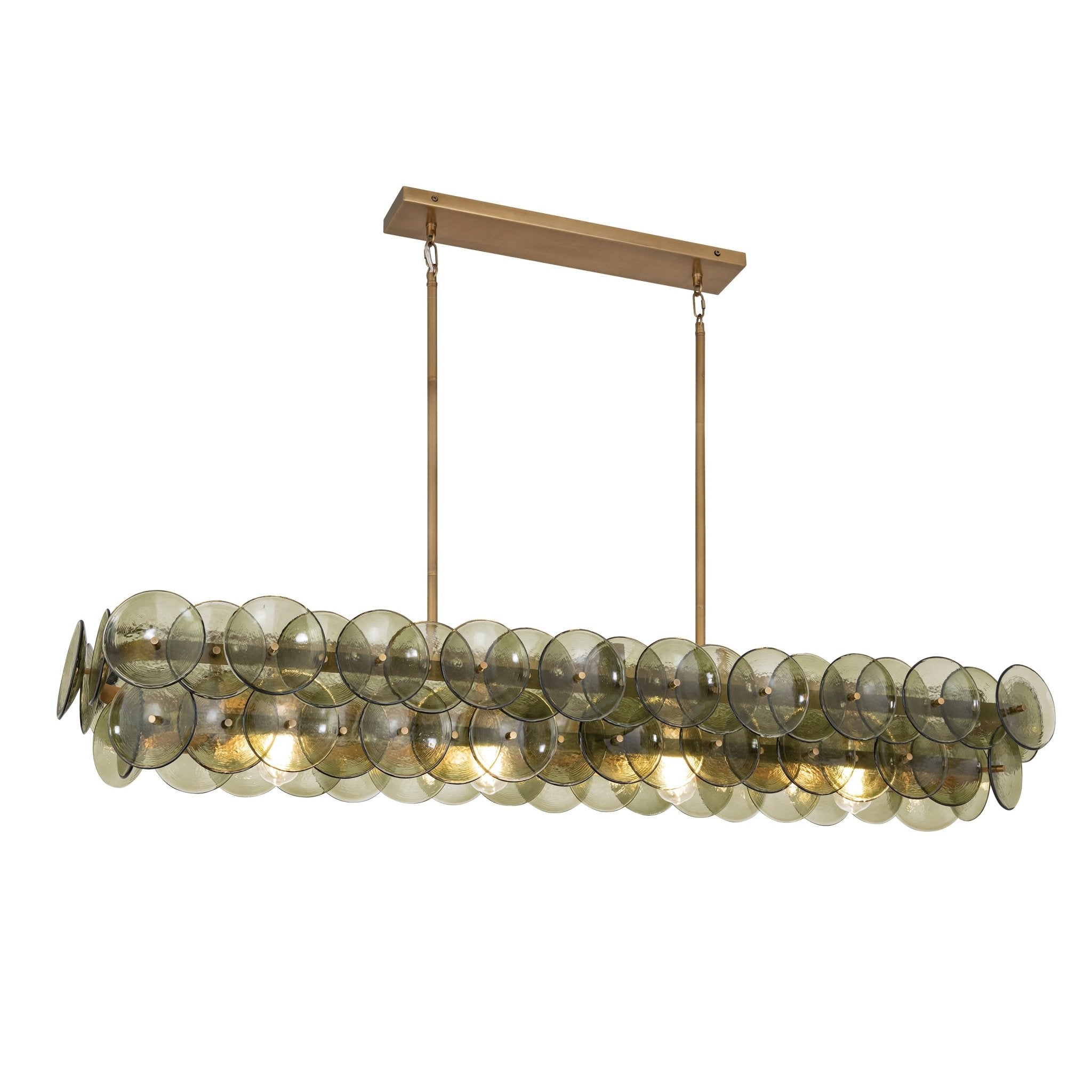 Veleniel Chandelier Linear Amber Pressed Glass Disc Modern