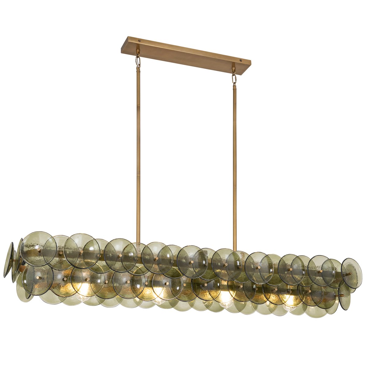 Veleniel Chandelier Linear Amber Pressed Glass Disc Modern