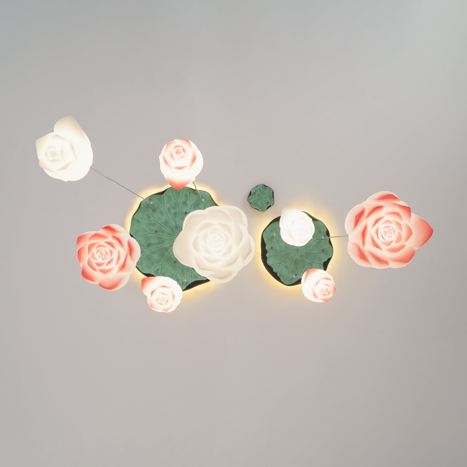 Rivinira Chandelier Lotus Floral Pendant Pink White 7-Light
