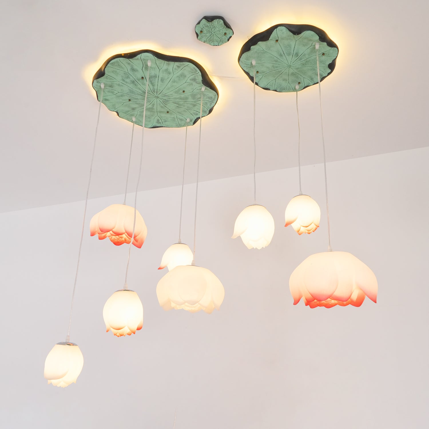 Rivinira Chandelier Lotus Floral Pendant Pink White 7-Light