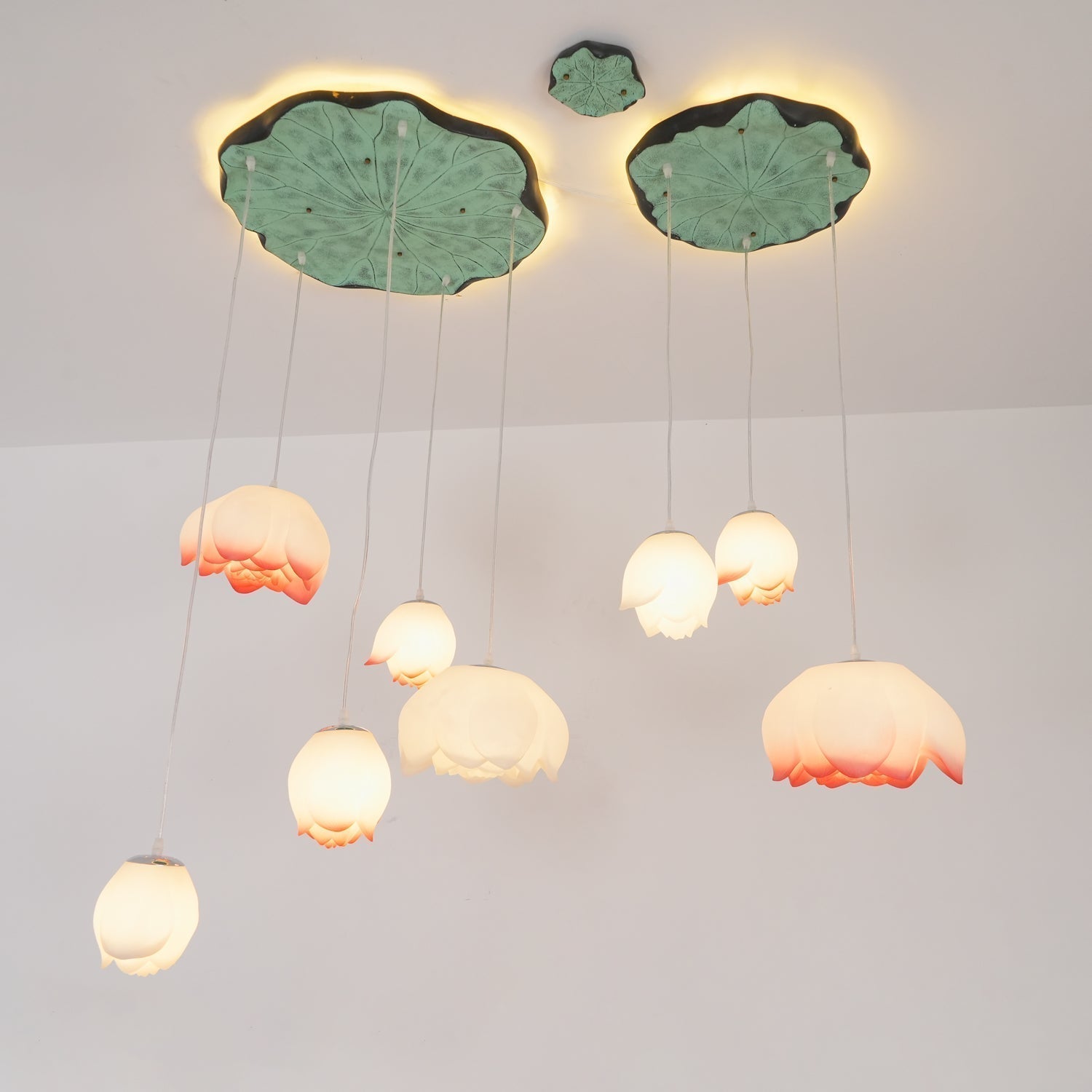 Rivinira Chandelier Lotus Floral Pendant Pink White 7-Light