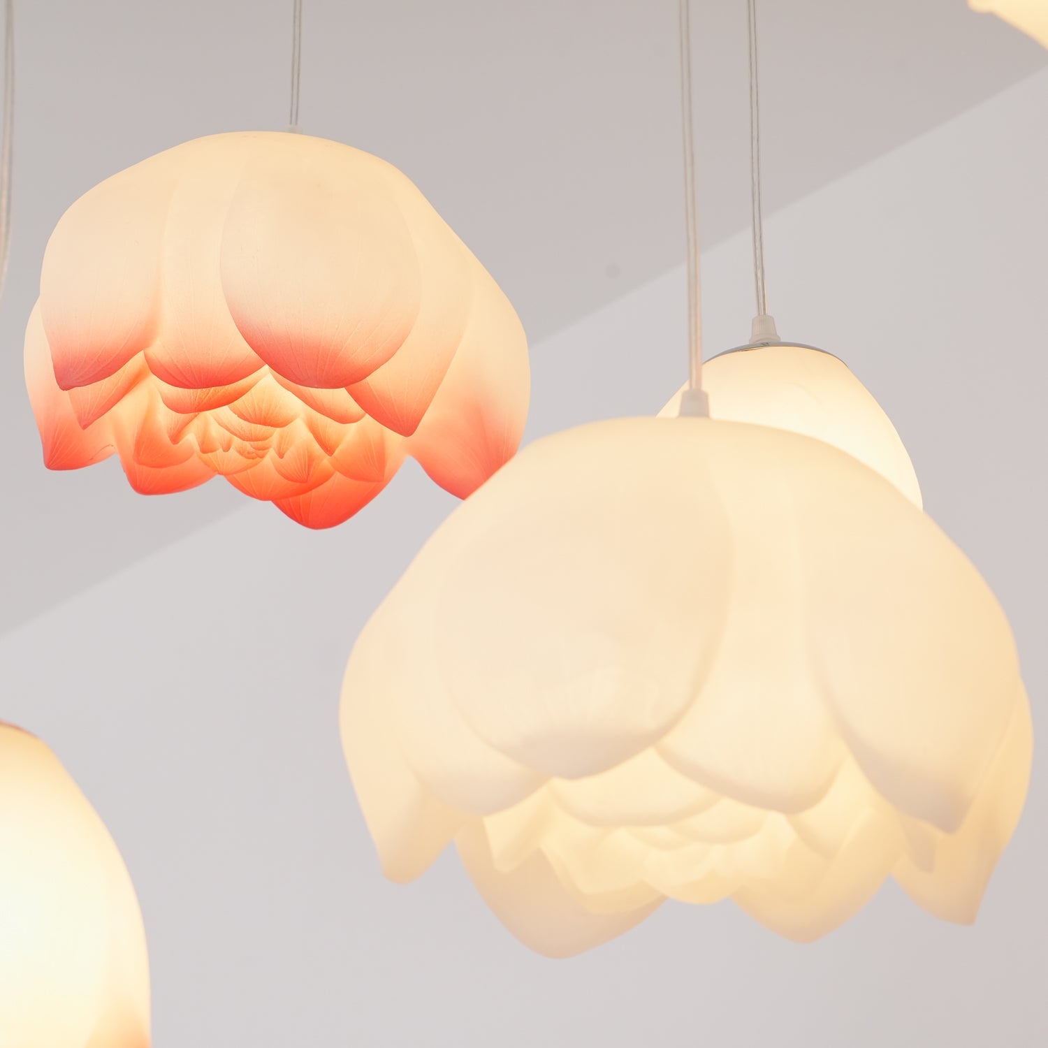 Rivinira Chandelier Lotus Floral Pendant Pink White 7-Light