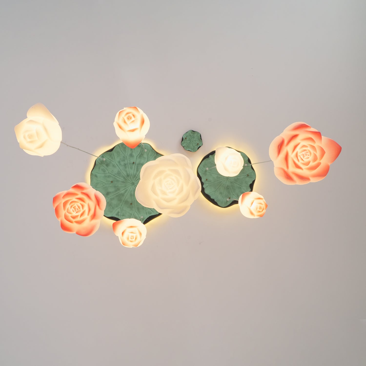 Rivinira Chandelier Lotus Floral Pendant Pink White 7-Light