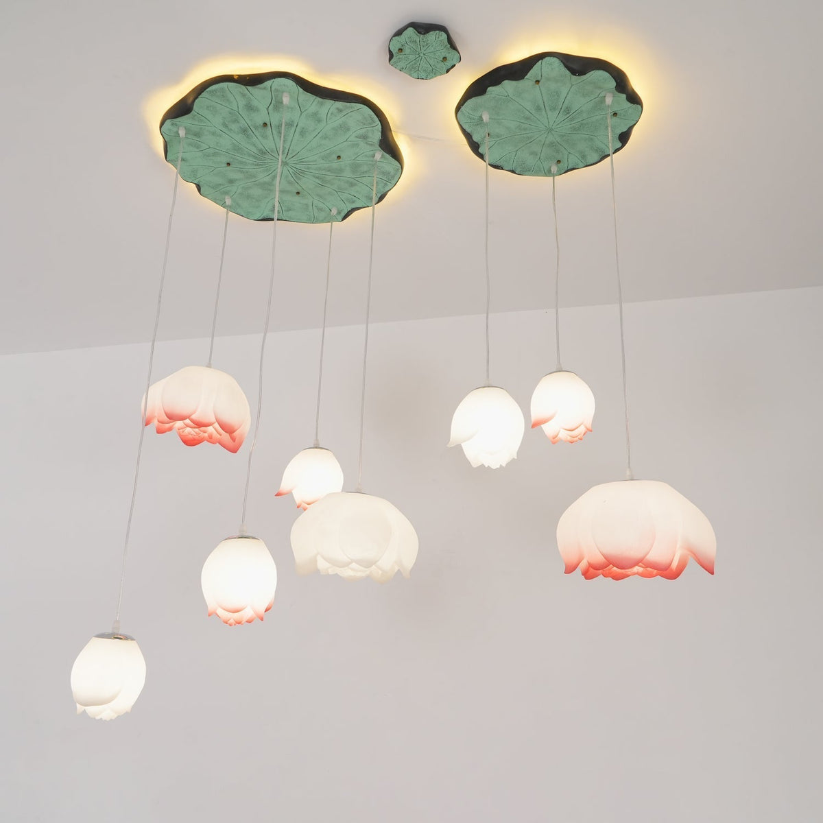 Rivinira Chandelier Lotus Floral Pendant Pink White 7-Light