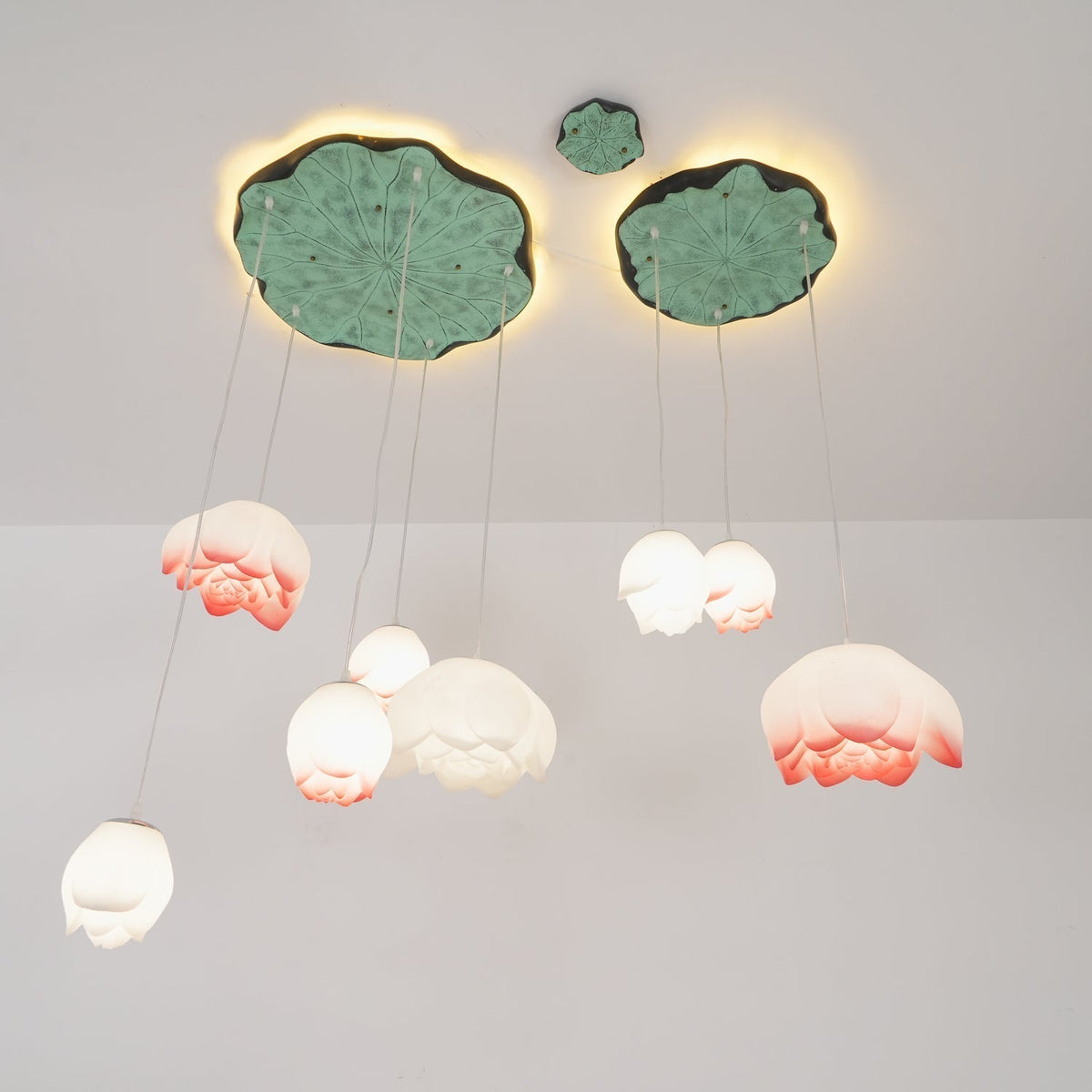 Rivinira Chandelier Lotus Floral Pendant Pink White 7-Light