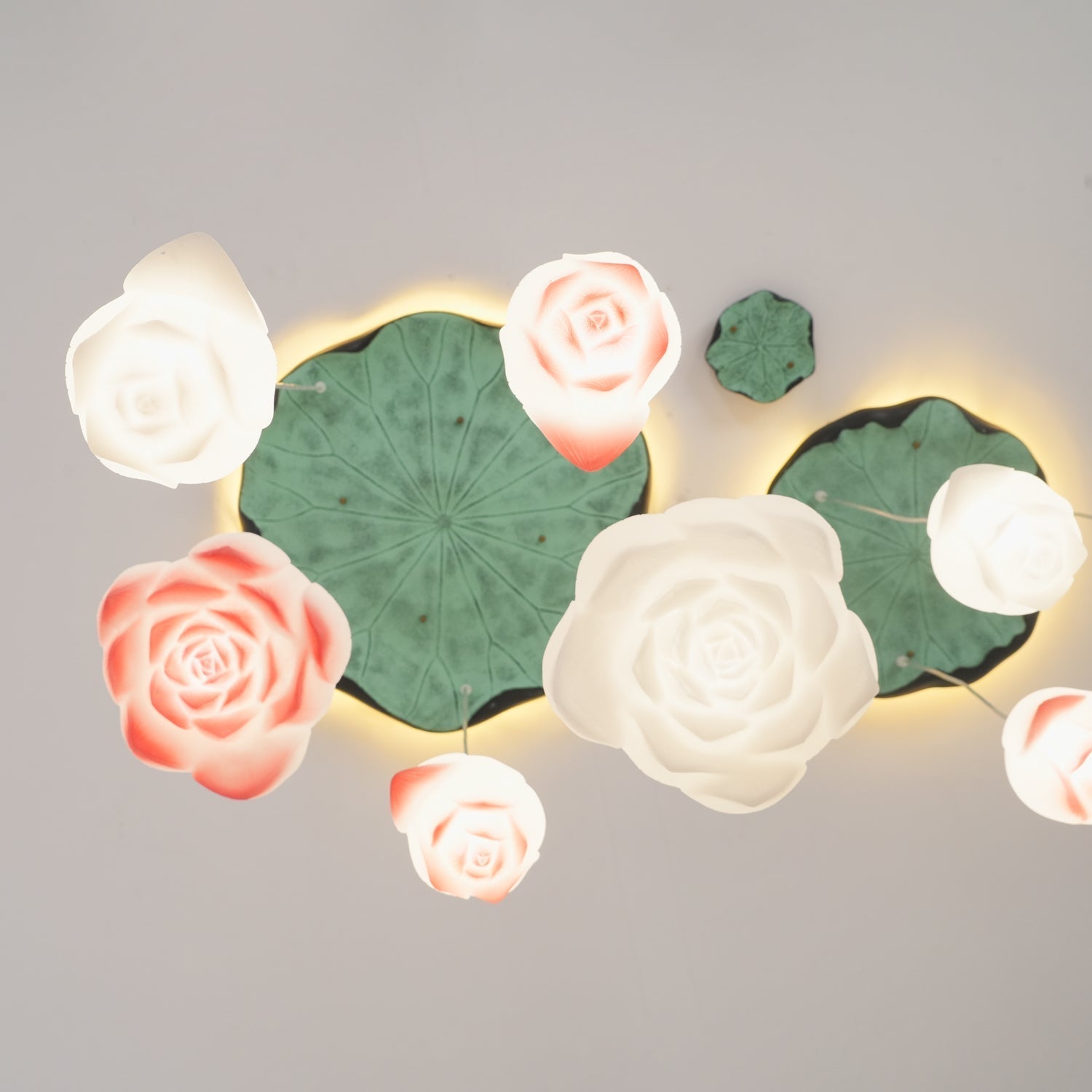 Rivinira Chandelier Lotus Floral Pendant Pink White 7-Light