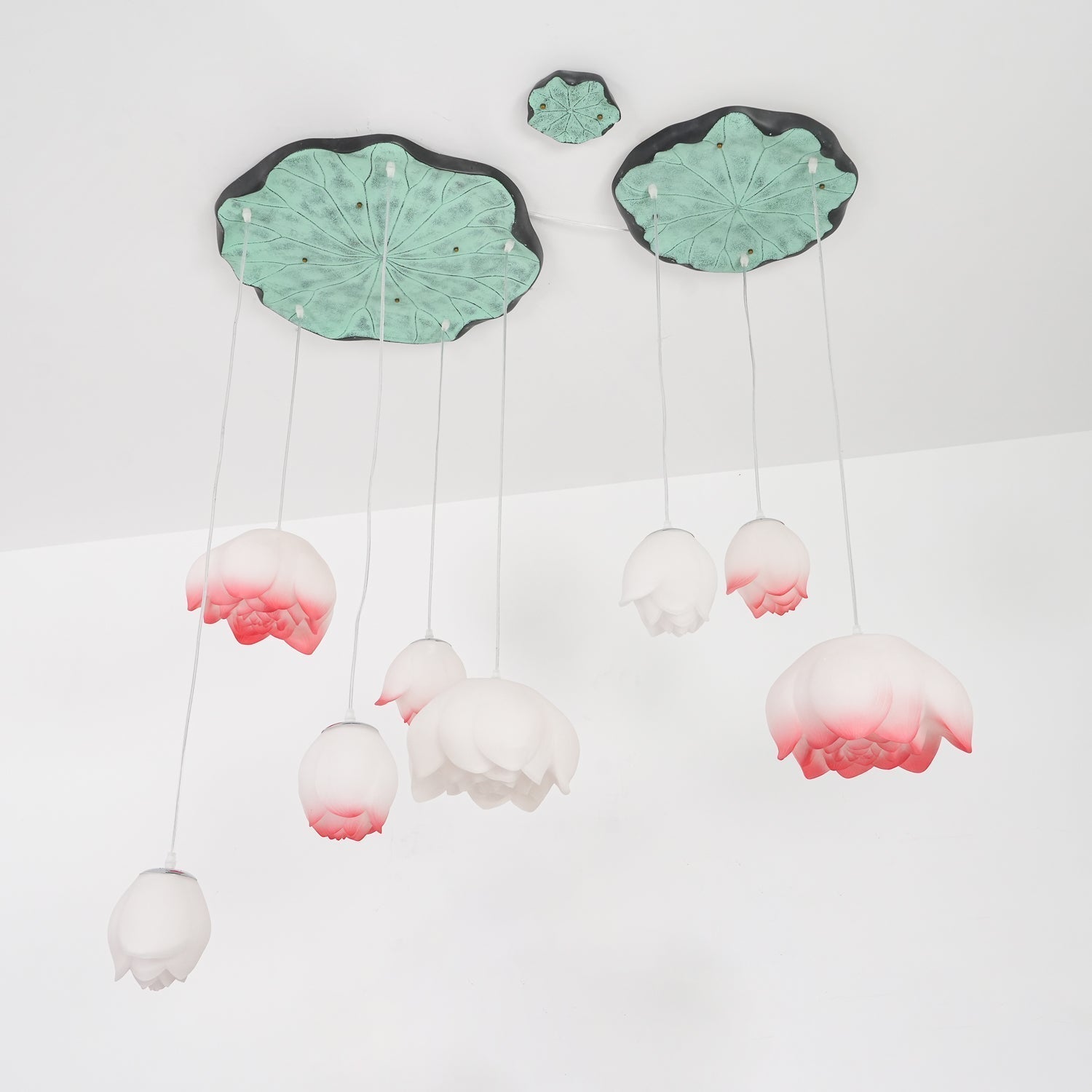 Rivinira Chandelier Lotus Floral Pendant Pink White 7-Light