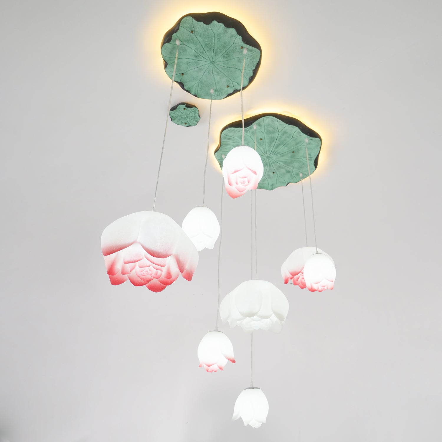 Rivinira Chandelier Lotus Floral Pendant Pink White 7-Light