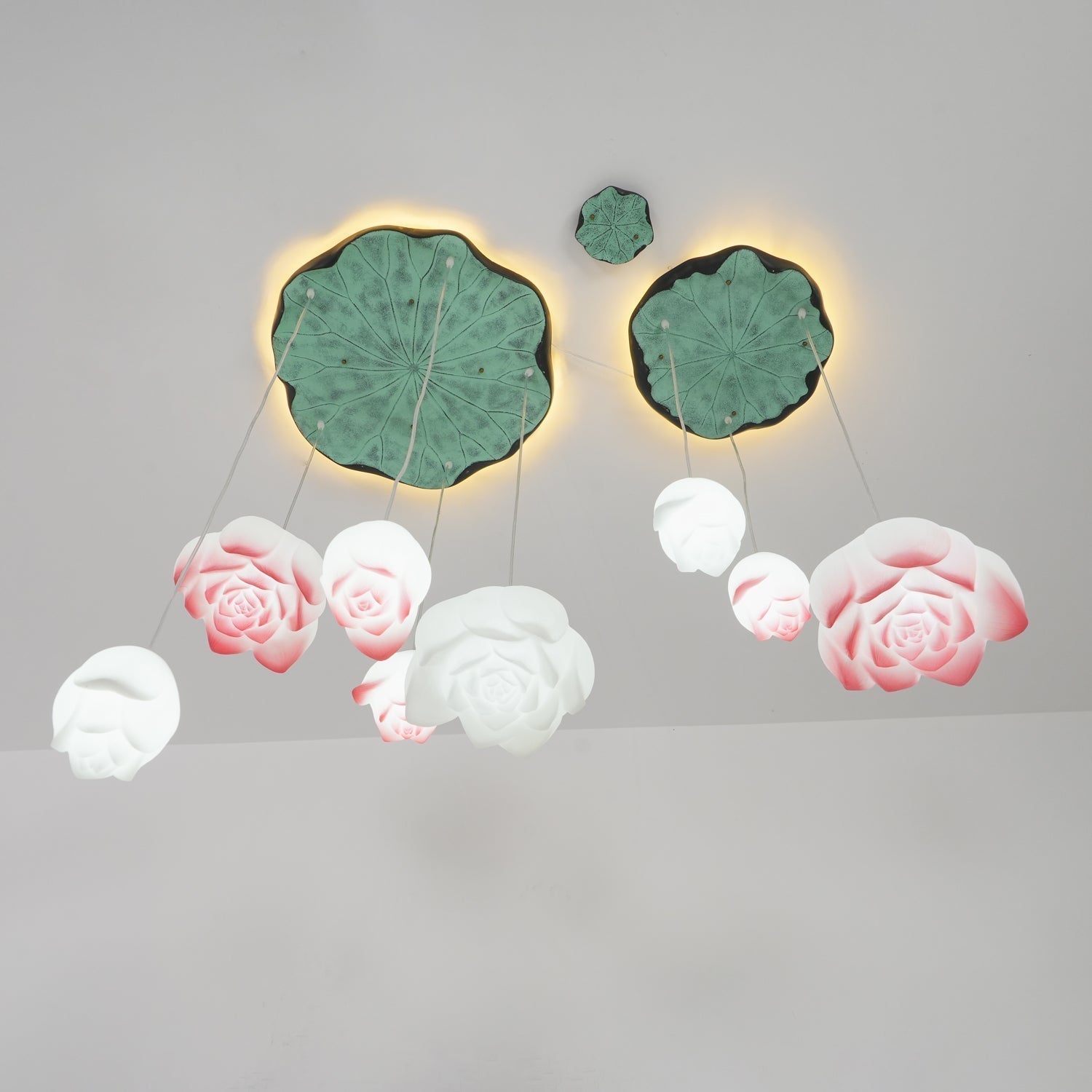 Rivinira Chandelier Lotus Floral Pendant Pink White 7-Light