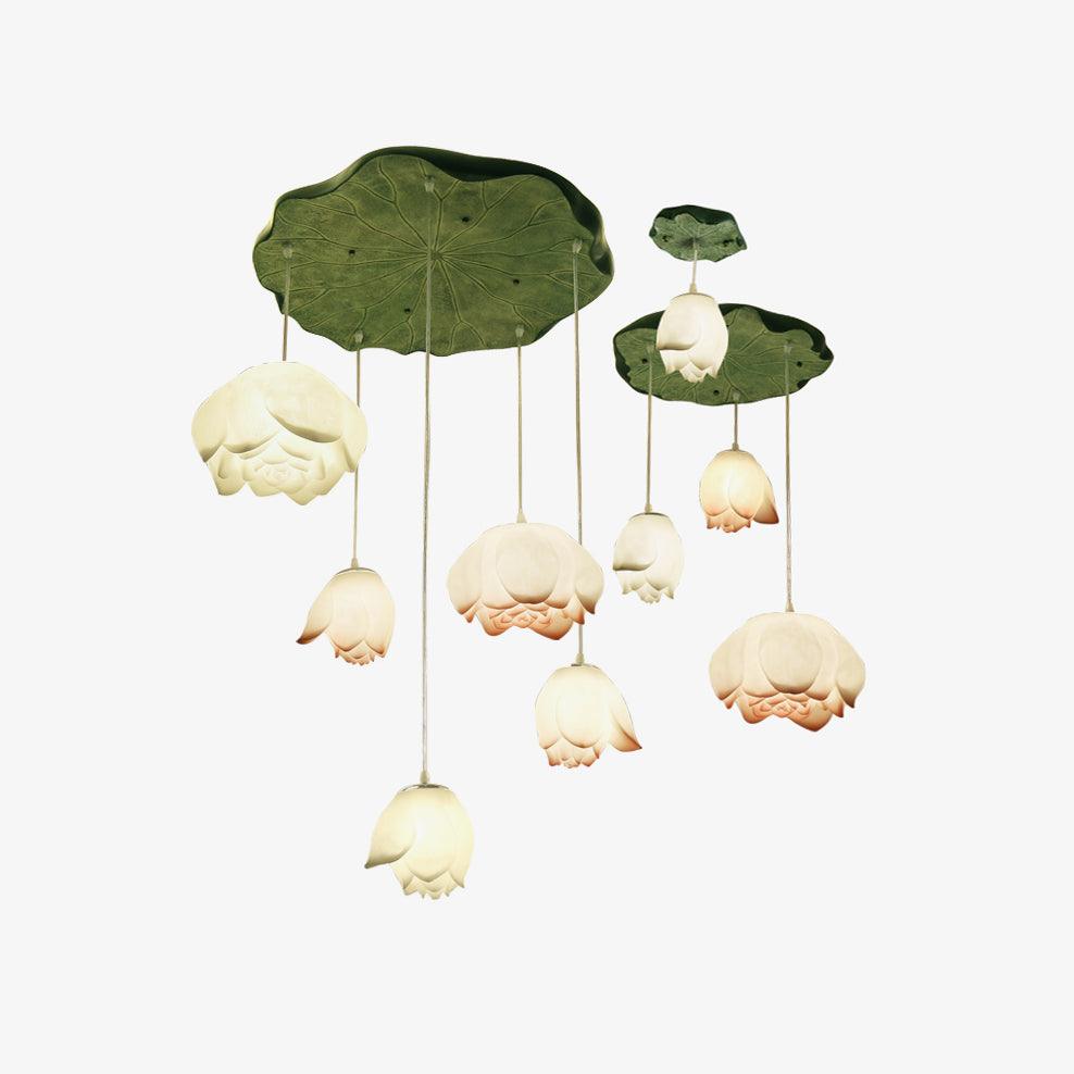 Rivinira Chandelier Lotus Floral Pendant Pink White 7-Light