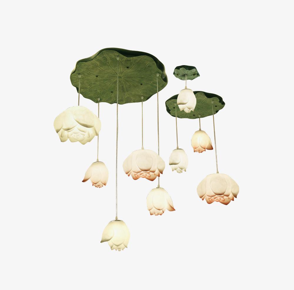 Rivinira Chandelier Lotus Floral Pendant Pink White 7-Light