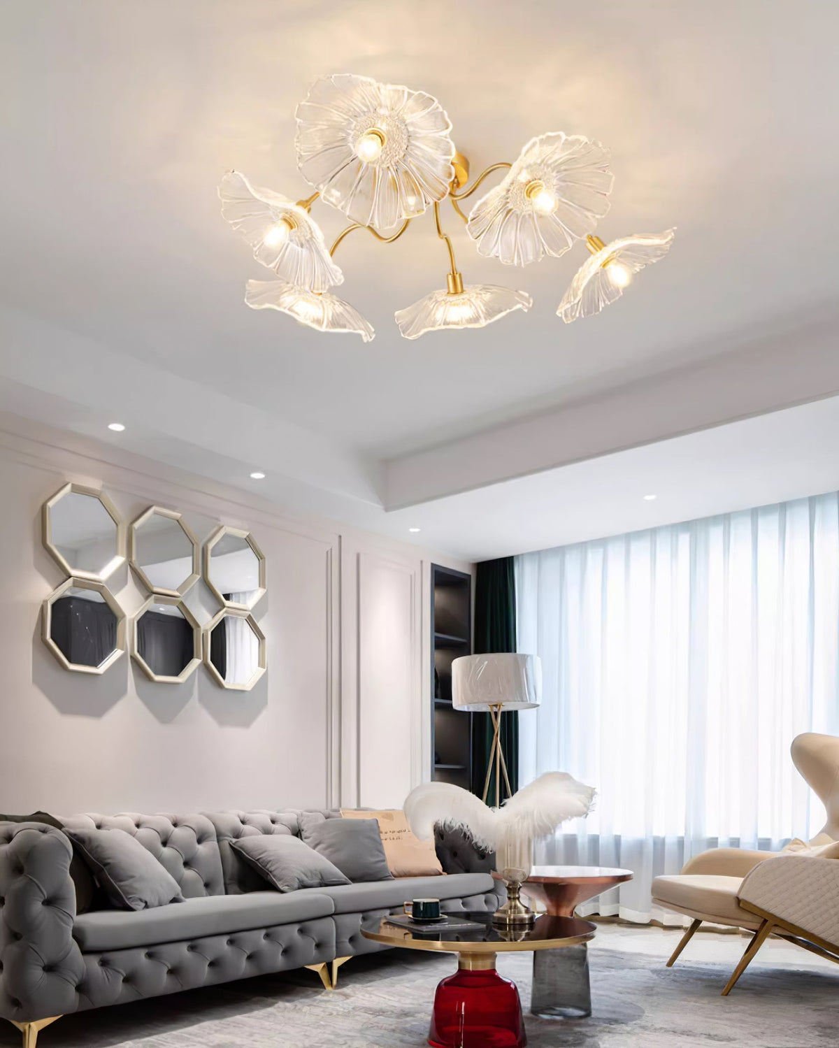 Lioruina Ceiling Lamp Leaf Glass with Brass Elegant