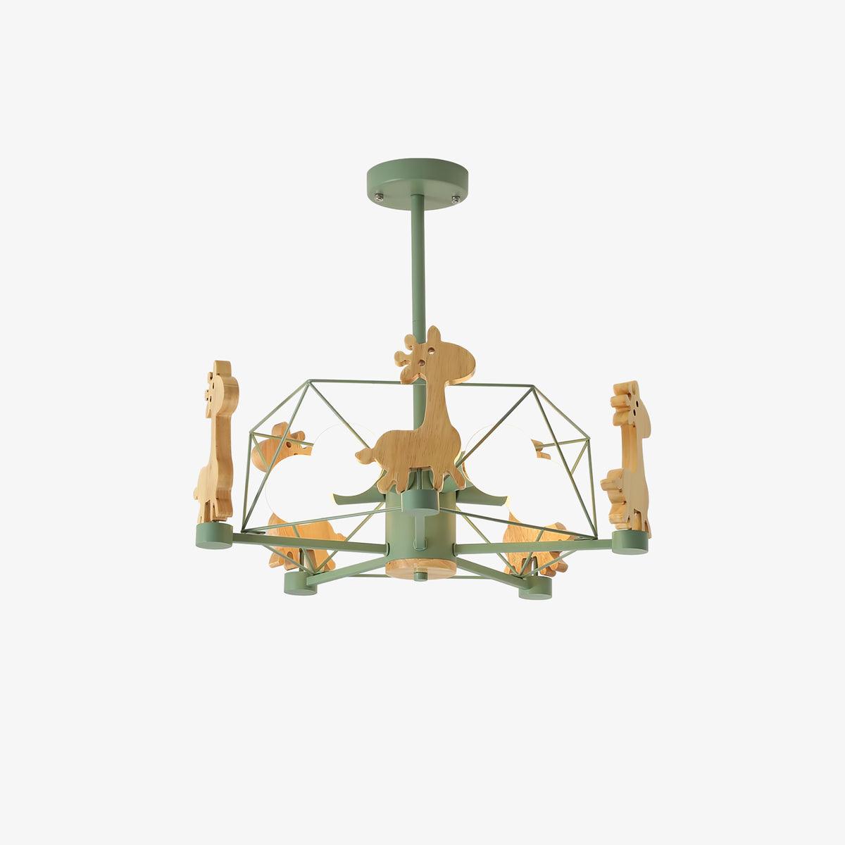 Rinelian Chandelier Lovely Deer Wooden Green & Pink