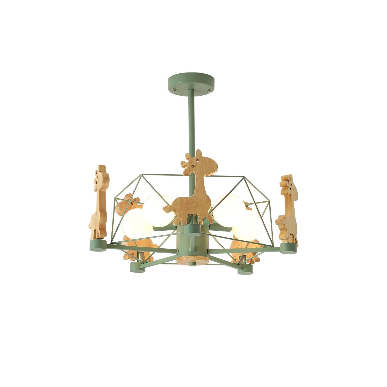Rinelian Chandelier Lovely Deer Wooden Green & Pink