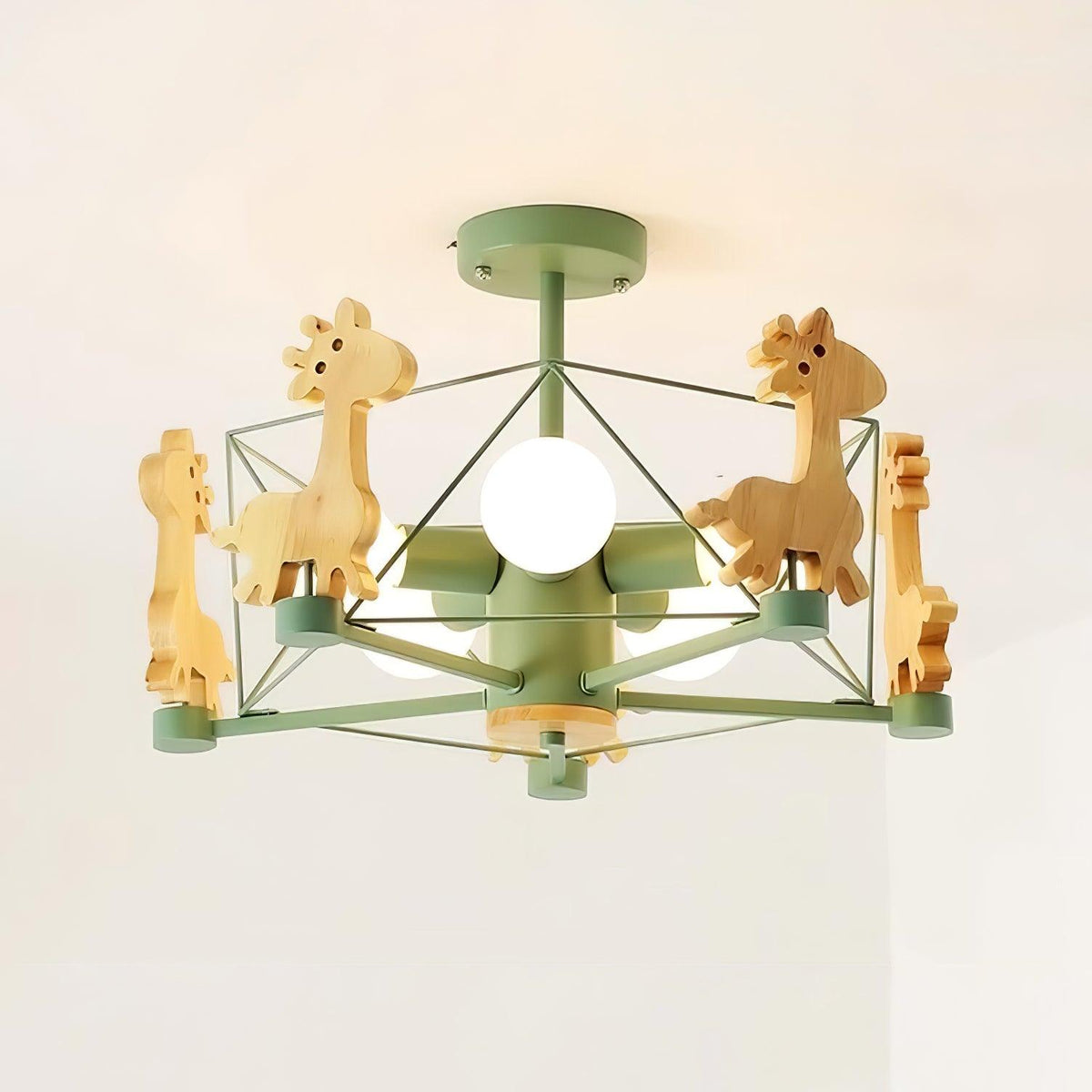 Rinelian Chandelier Lovely Deer Wooden Green & Pink