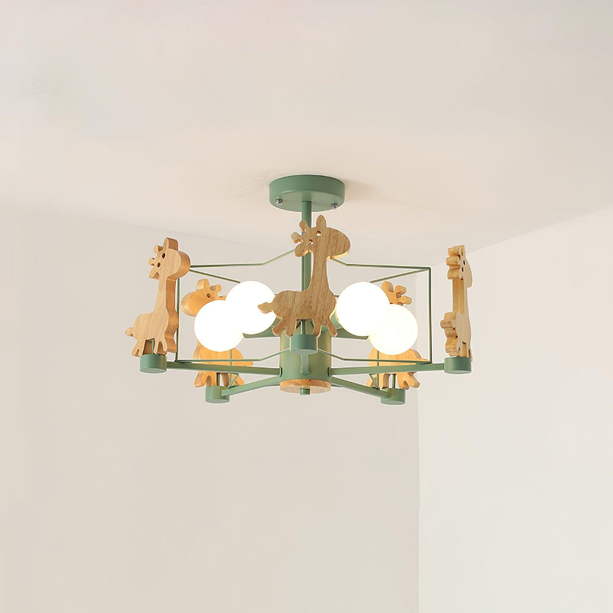 Rinelian Chandelier Lovely Deer Wooden Green & Pink