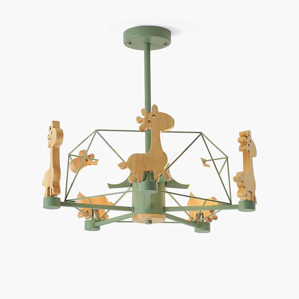 Rinelian Chandelier Lovely Deer Wooden Green & Pink
