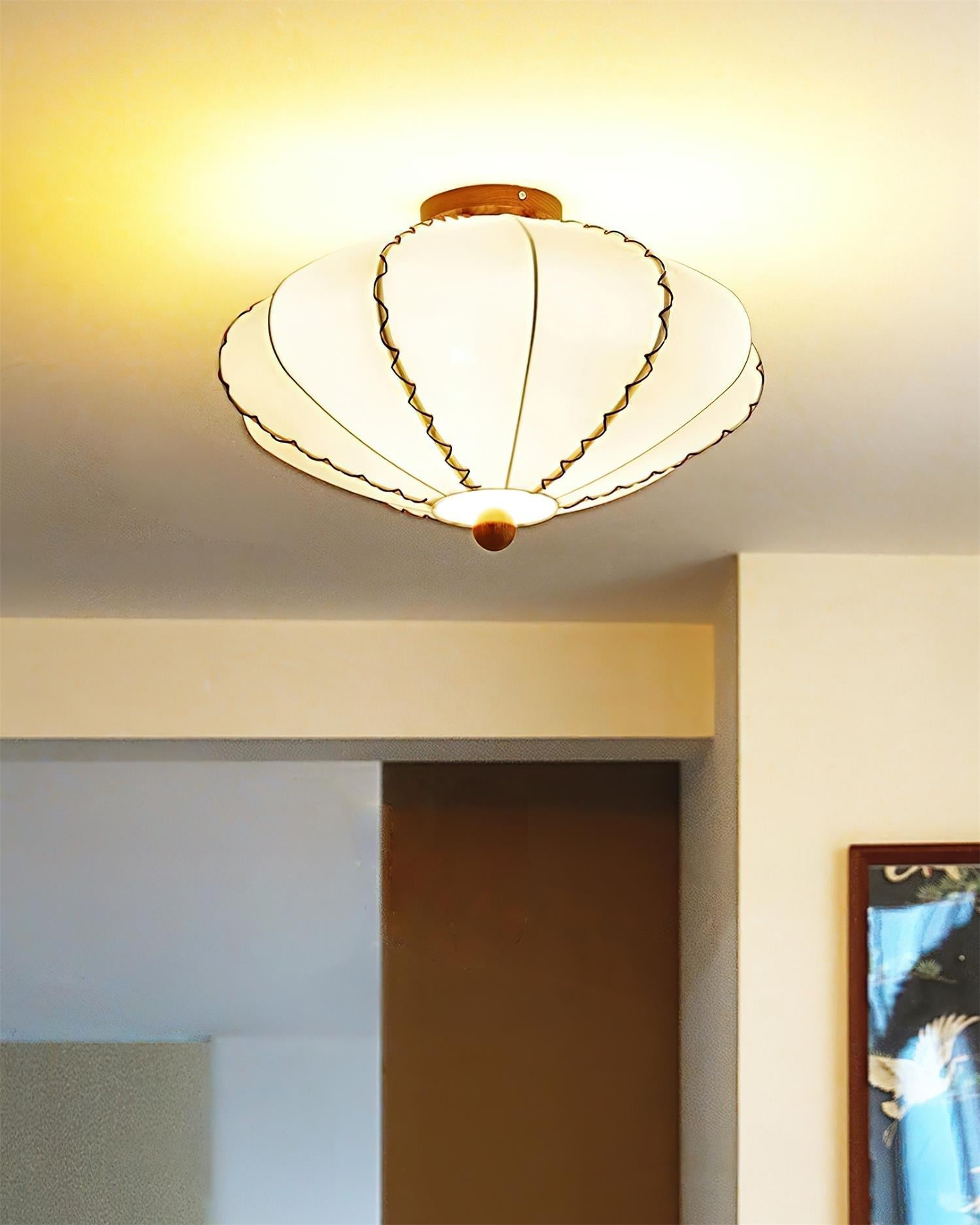 Ceiling Light Beige Fabric with Walnut Wood Accents Artistic - Neutral Decor