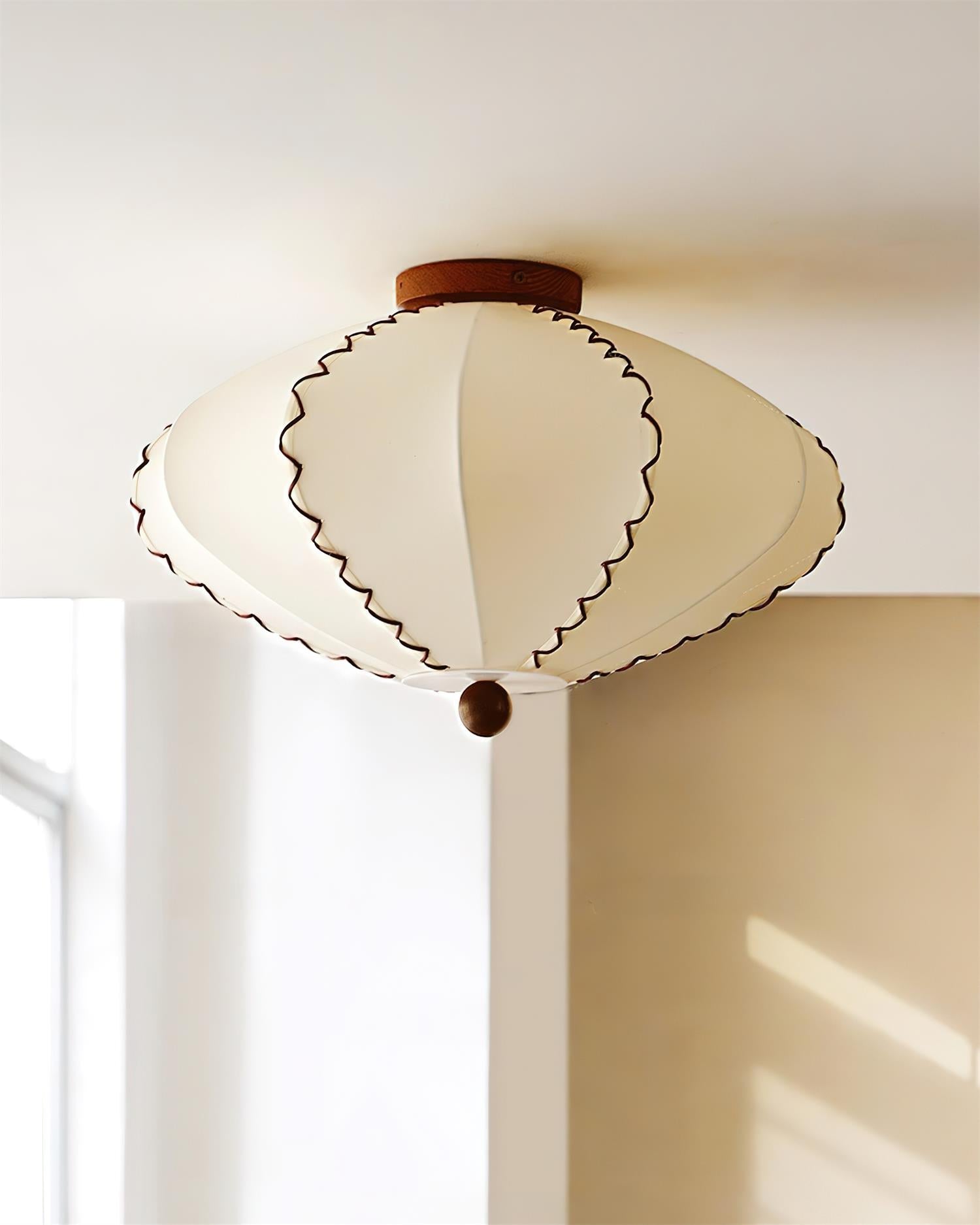 Ceiling Light Beige Fabric with Walnut Wood Accents Artistic - Neutral Decor