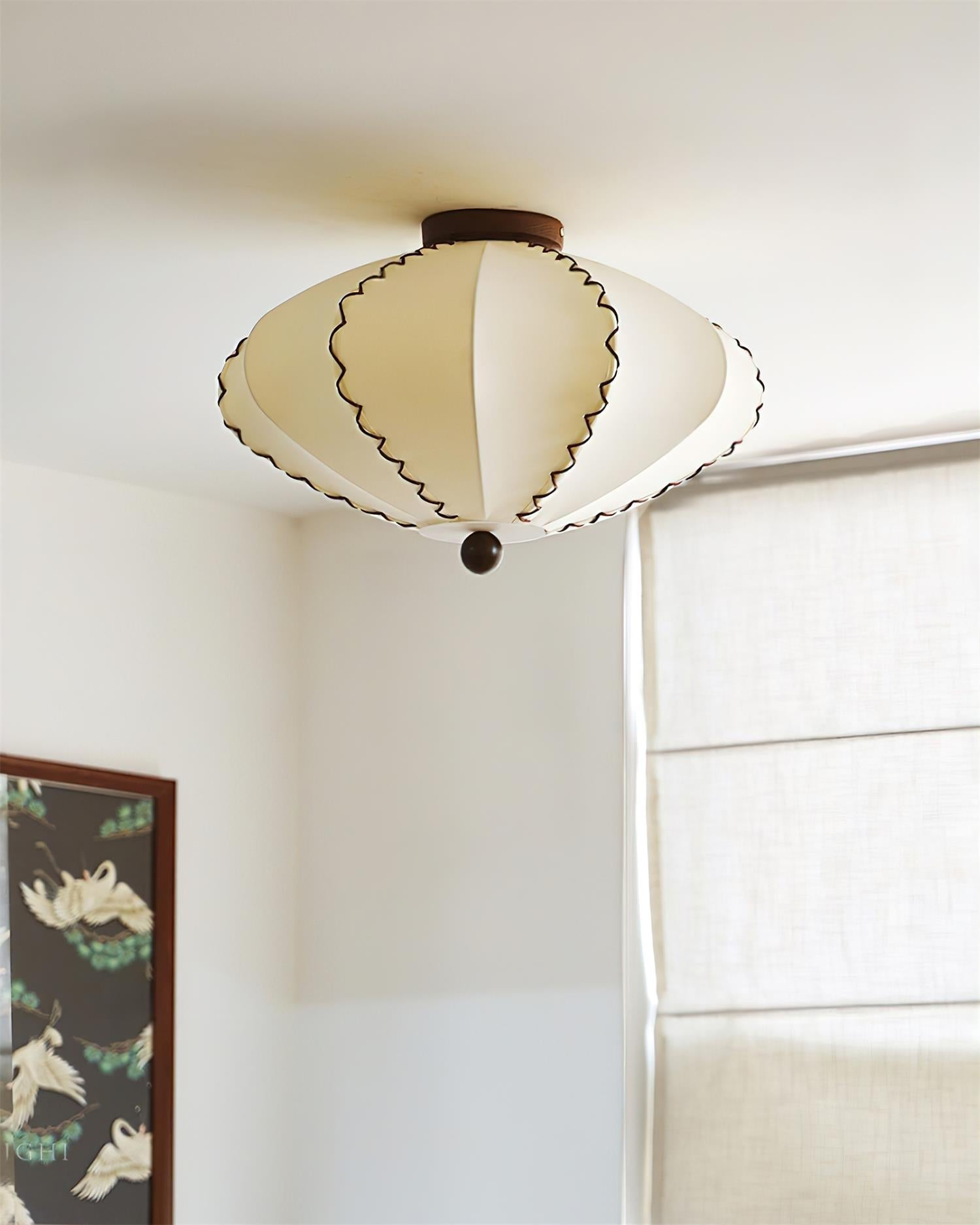 Ceiling Light Beige Fabric with Walnut Wood Accents Artistic - Neutral Decor