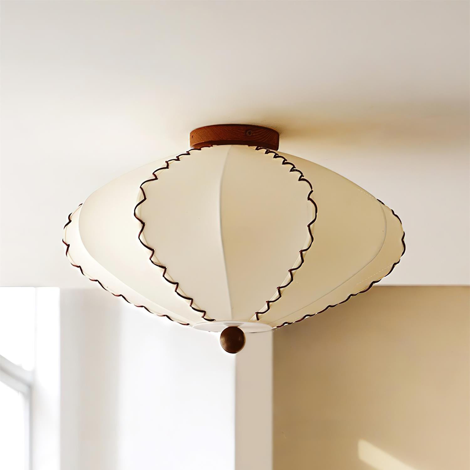 Ceiling Light Beige Fabric with Walnut Wood Accents Artistic - Neutral Decor
