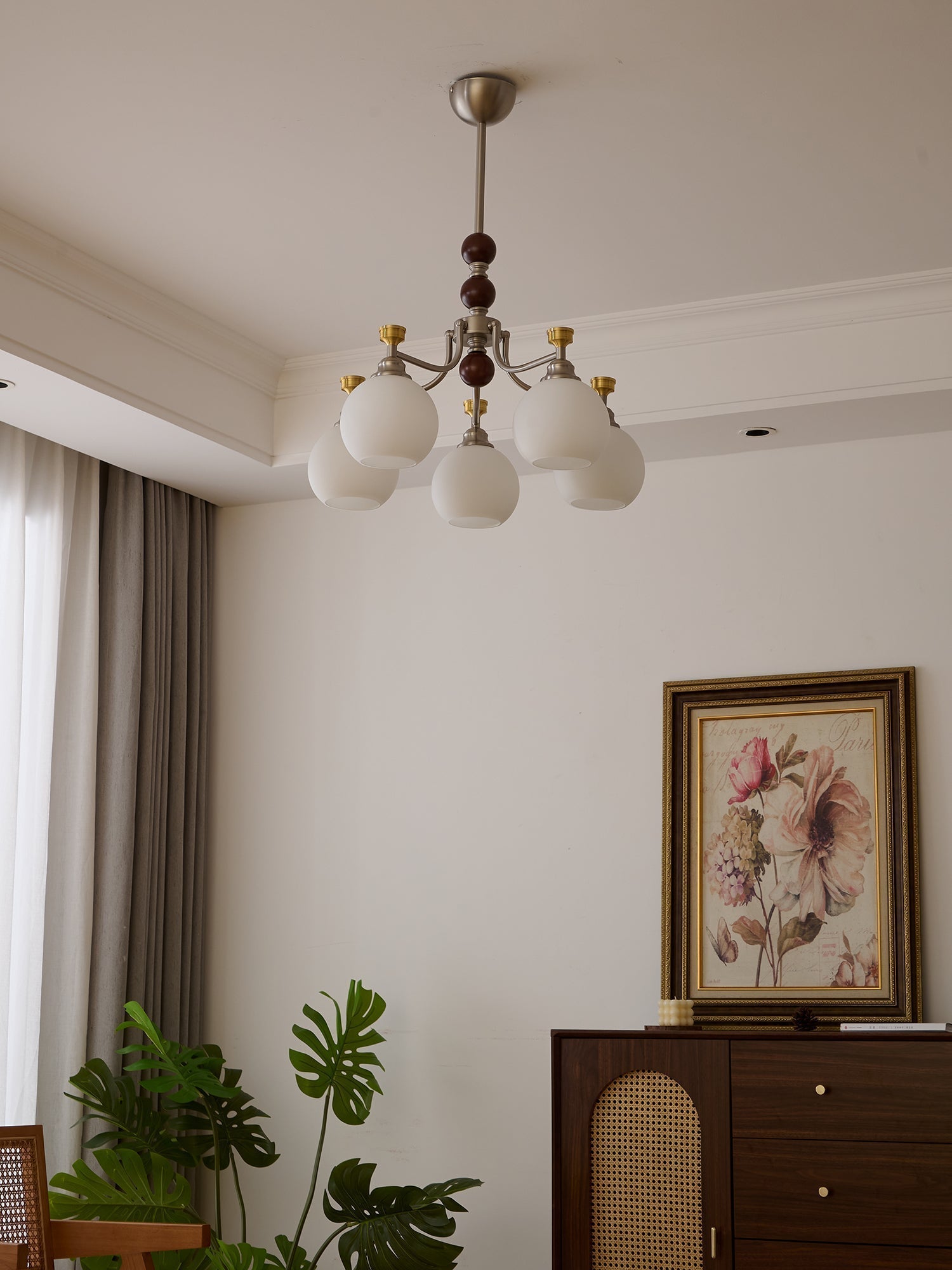 Eursoria Traditional Art Orb Wood Glass Chandelier