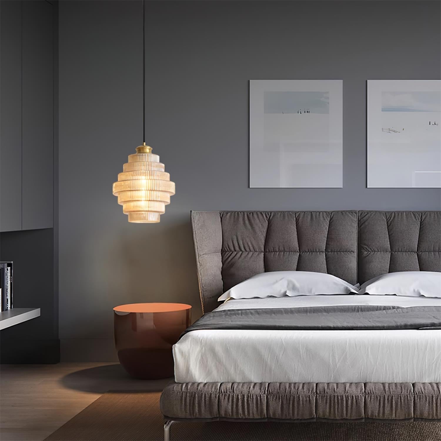 Brivelle Plug-In Ribbed Glass Pendant Light with Brass Accent - Neutral Decor