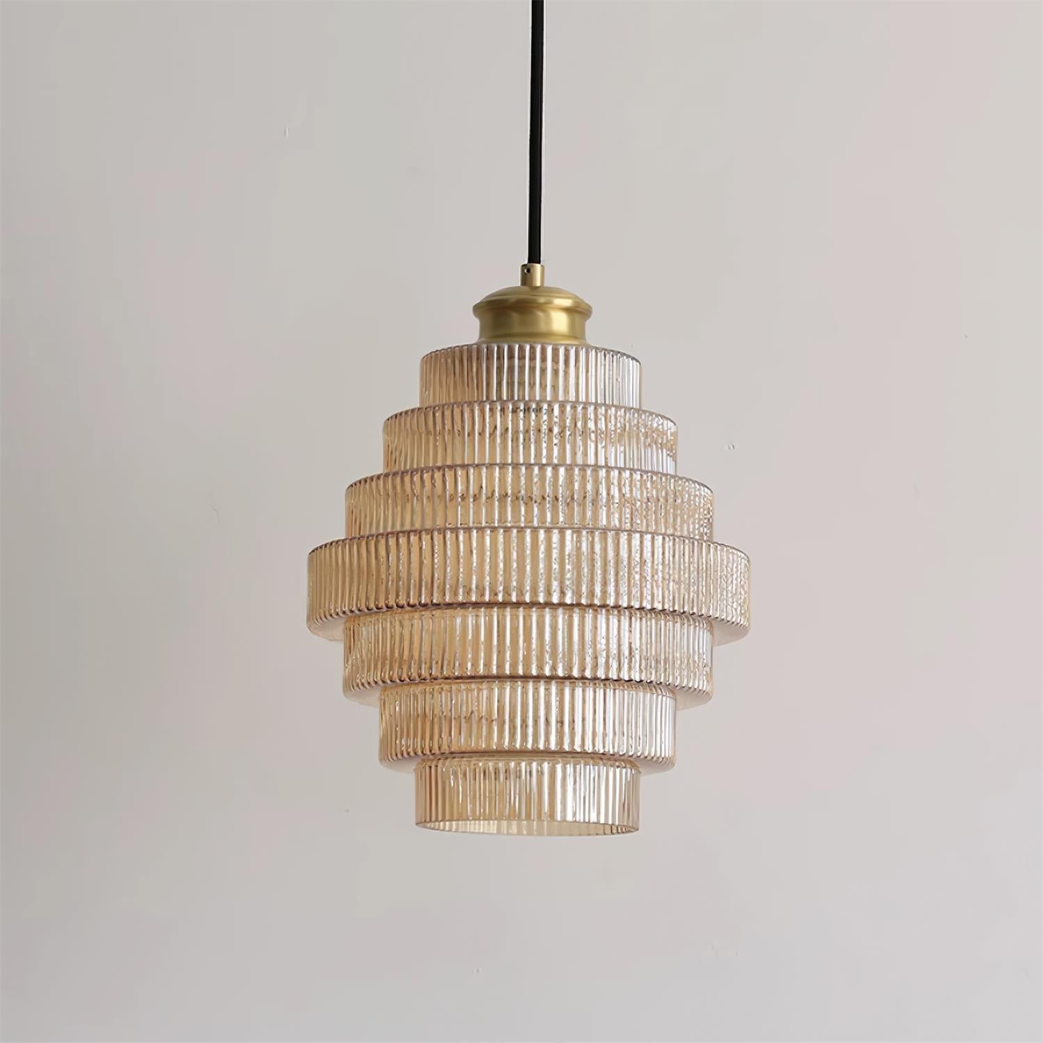 Brivelle Plug-In Ribbed Glass Pendant Light with Brass Accent - Neutral Decor
