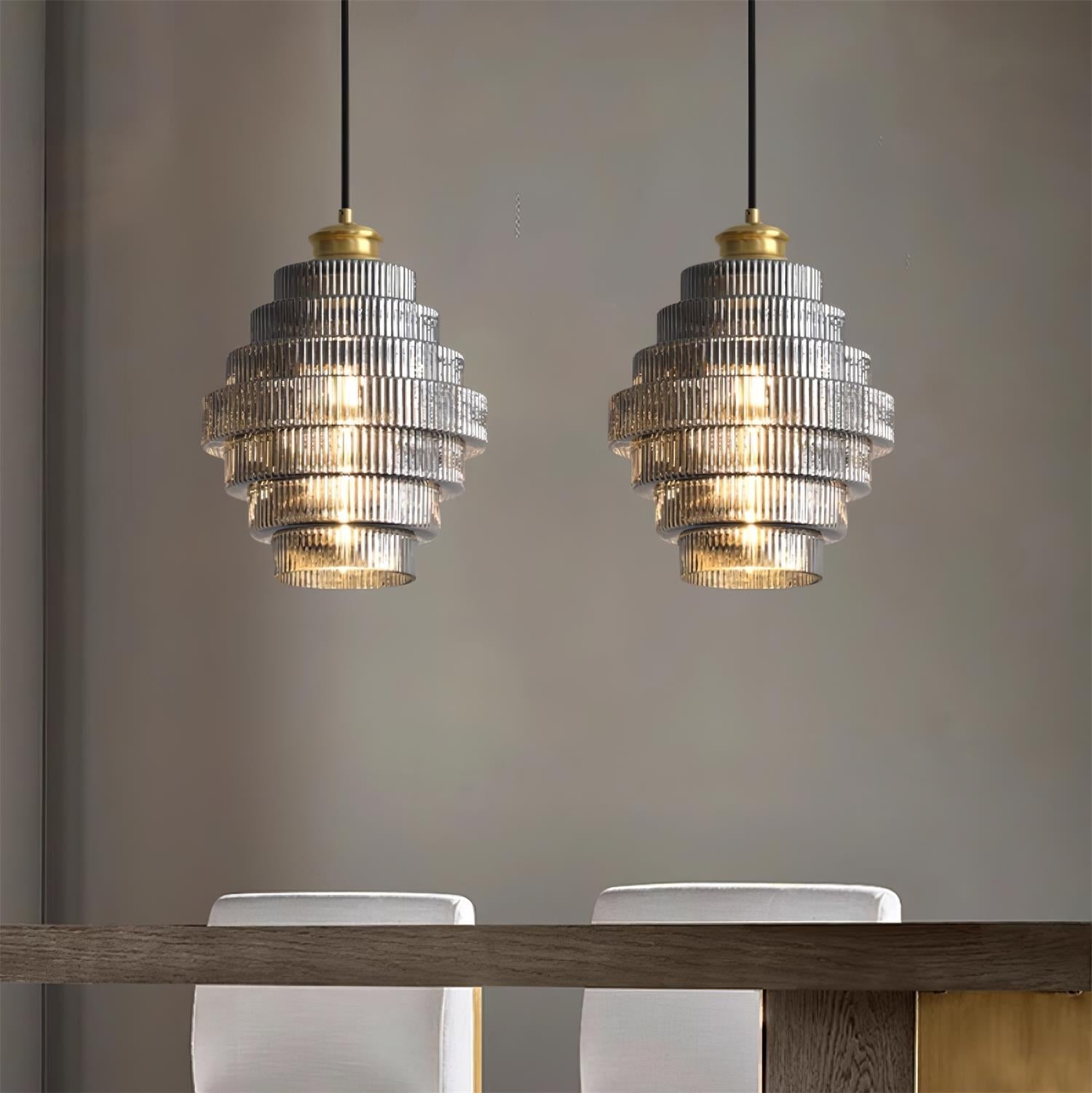 Brivelle Plug-In Ribbed Glass Pendant Light with Brass Accent - Neutral Decor