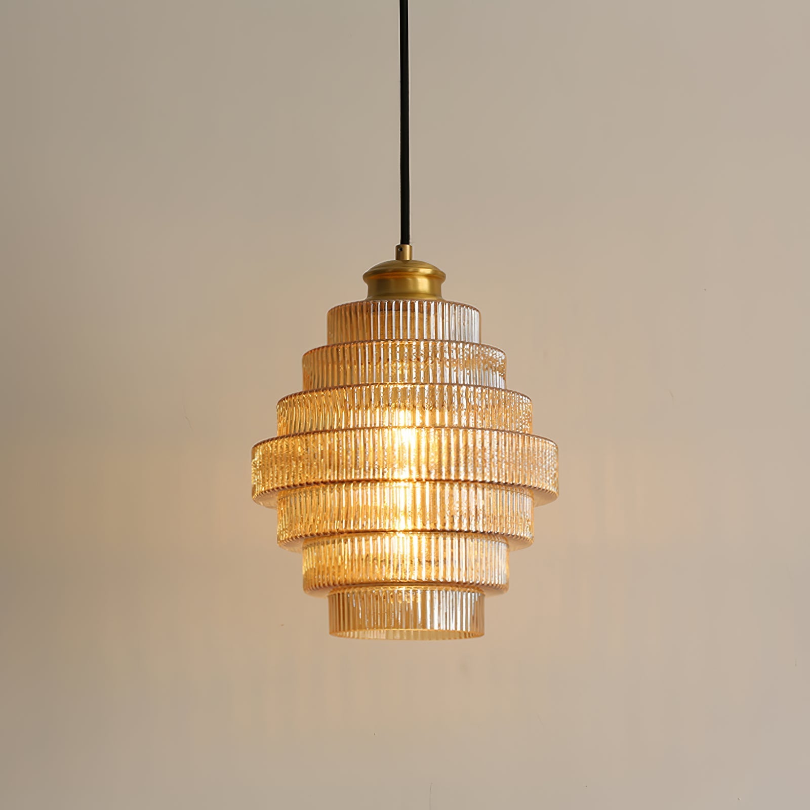 Brivelle Plug-In Ribbed Glass Pendant Light with Brass Accent - Neutral Decor