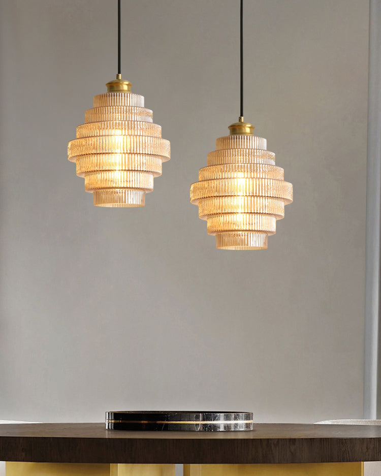 Brivelle Plug-In Ribbed Glass Pendant Light with Brass Accent - Neutral Decor