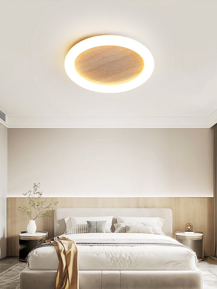 Kaia Minimal Yellow Travertine Halo Ceiling Light