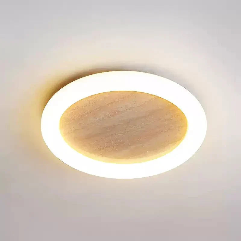 Kaia Minimal Yellow Travertine Halo Ceiling Light