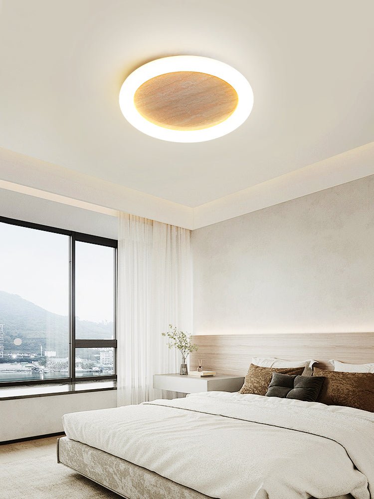 Kaia Minimal Yellow Travertine Halo Ceiling Light