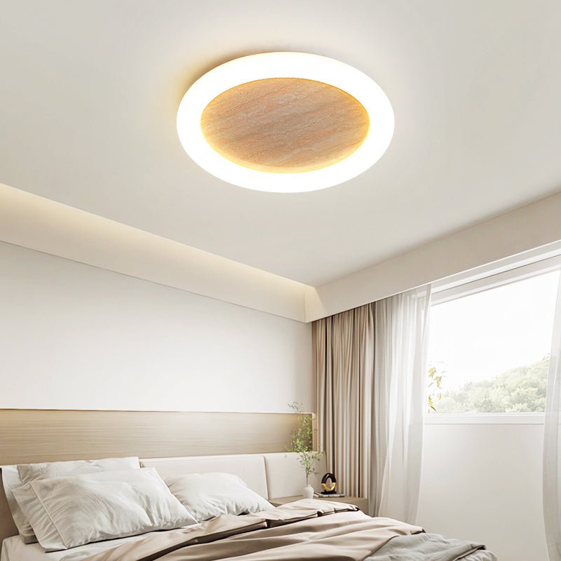 Kaia Minimal Yellow Travertine Halo Ceiling Light