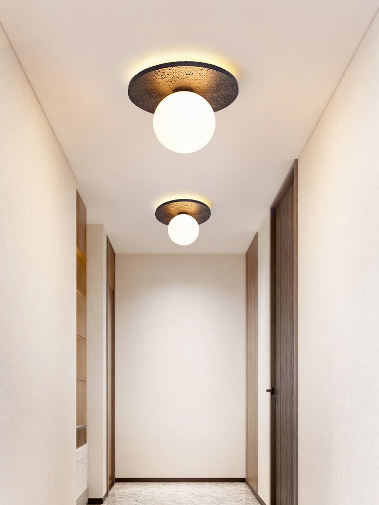 Otto Black Travertine Globe Ceiling Lamp
