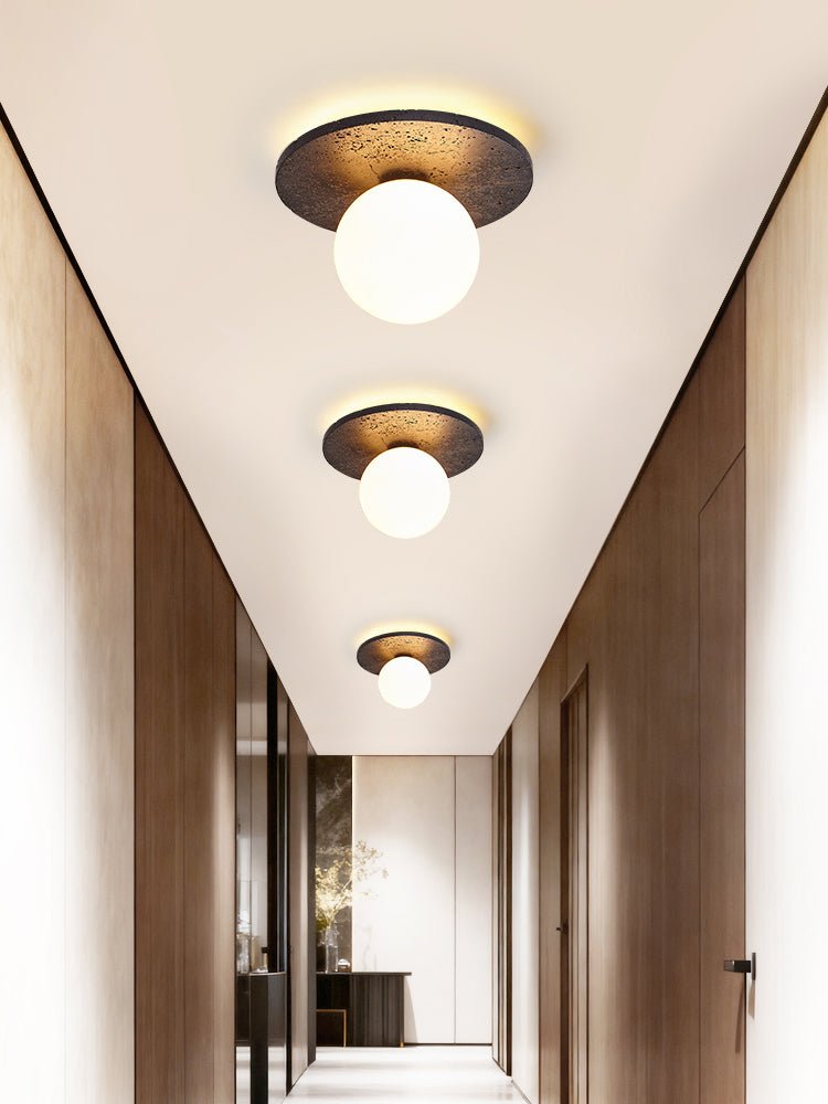 Otto Black Travertine Globe Ceiling Lamp