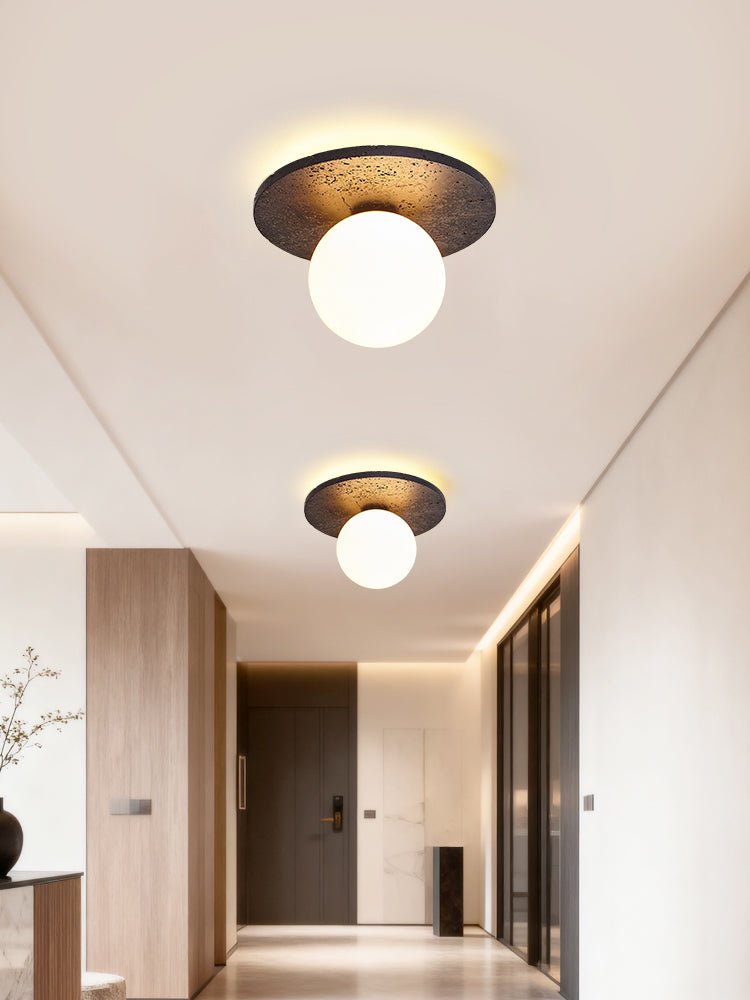 Otto Black Travertine Globe Ceiling Lamp