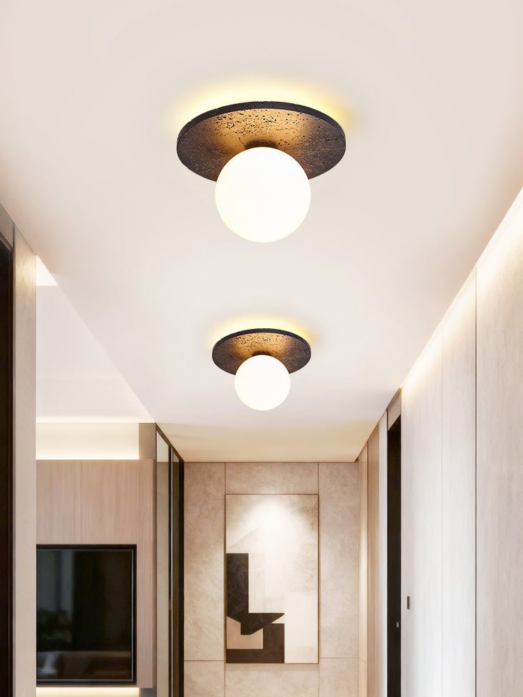 Otto Black Travertine Globe Ceiling Lamp