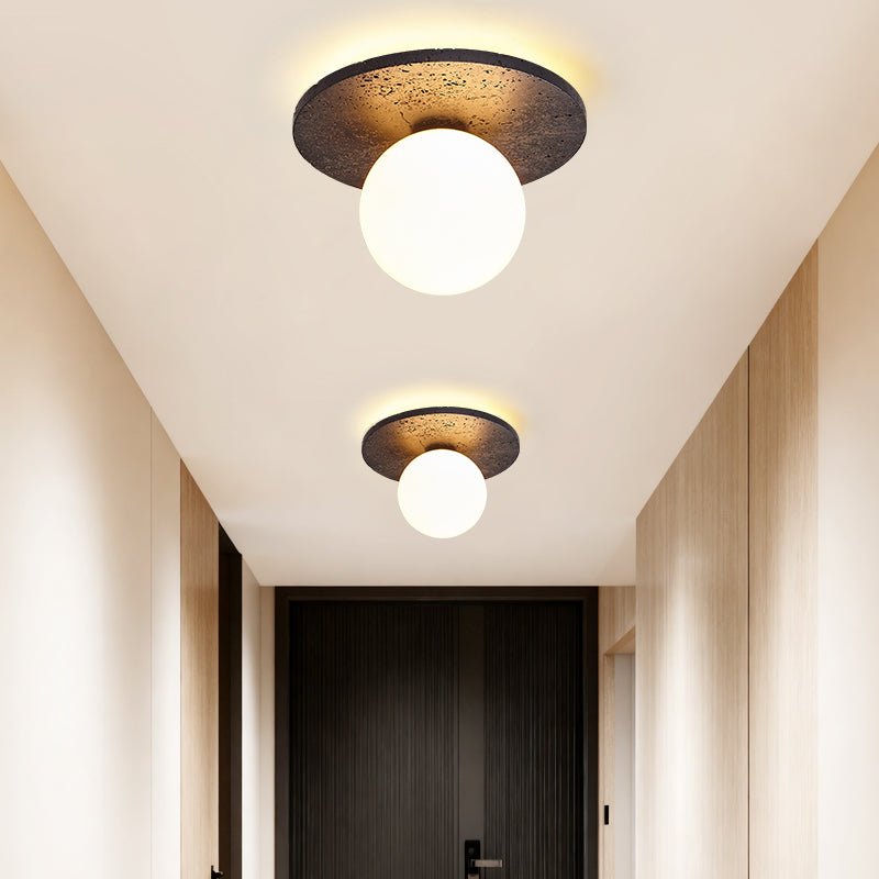 Otto Black Travertine Globe Ceiling Lamp