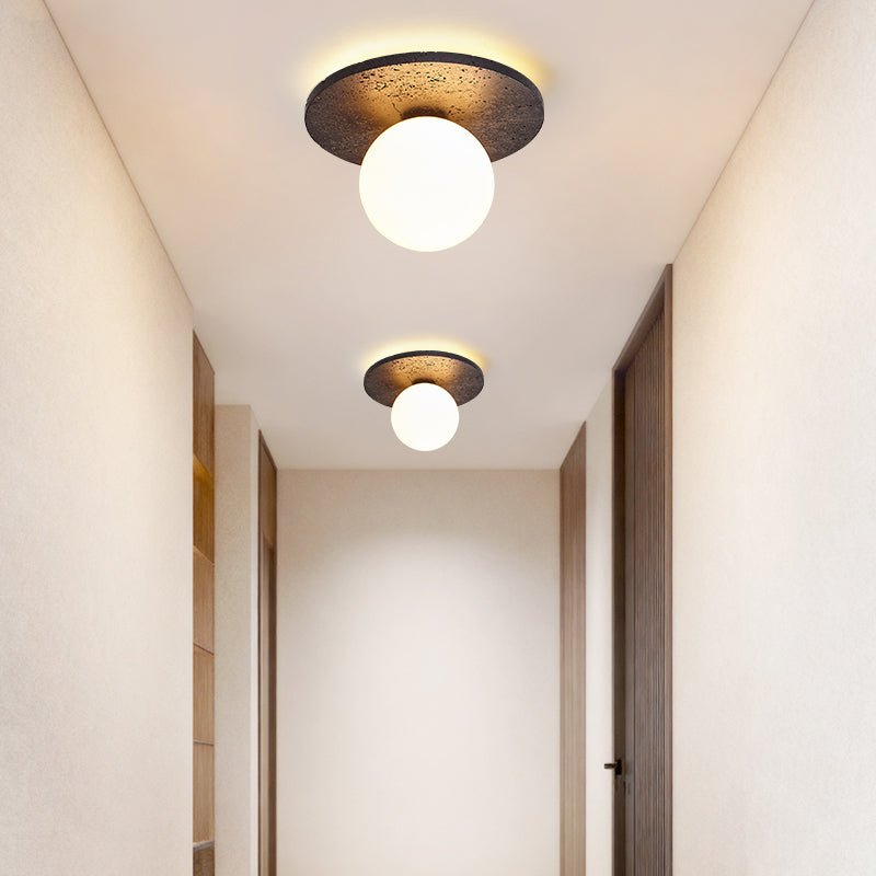 Otto Black Travertine Globe Ceiling Lamp