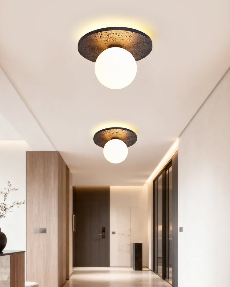 Otto Black Travertine Globe Ceiling Lamp