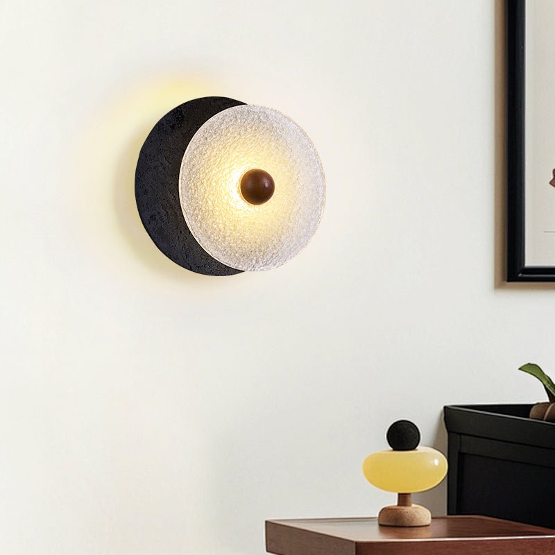 Valalaine Textured Black Travertine Glass Disc Wall Lamp