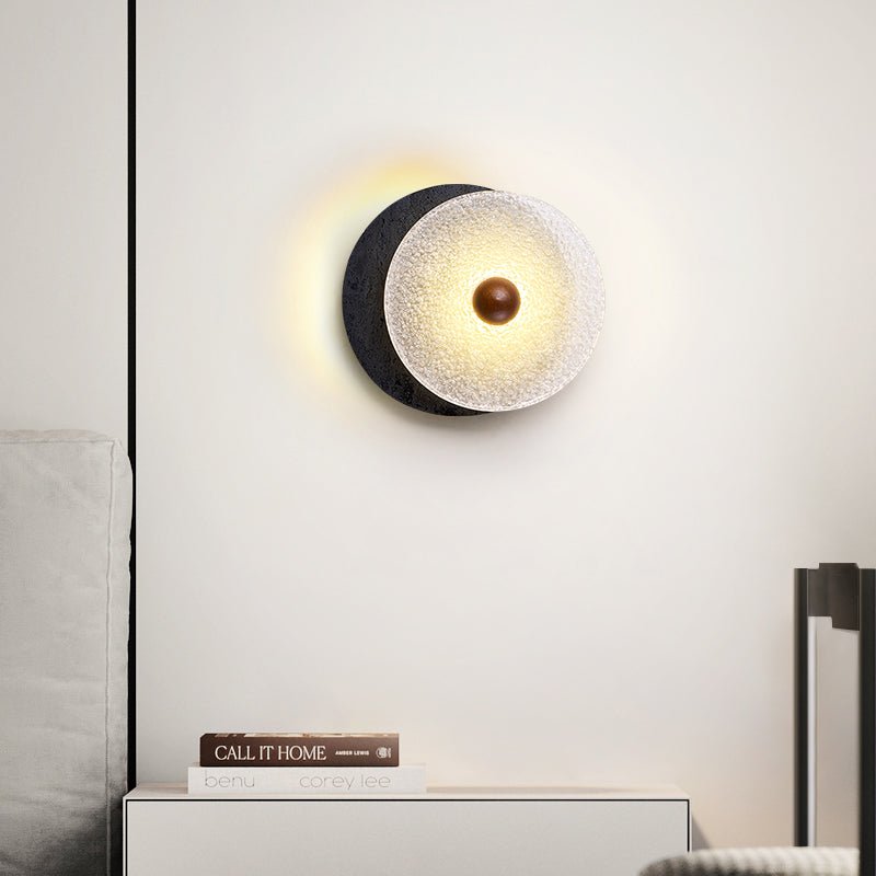 Valalaine Textured Black Travertine Glass Disc Wall Lamp