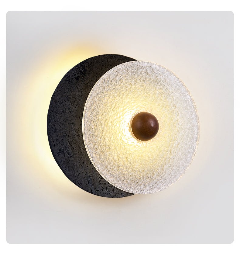Valalaine Textured Black Travertine Glass Disc Wall Lamp
