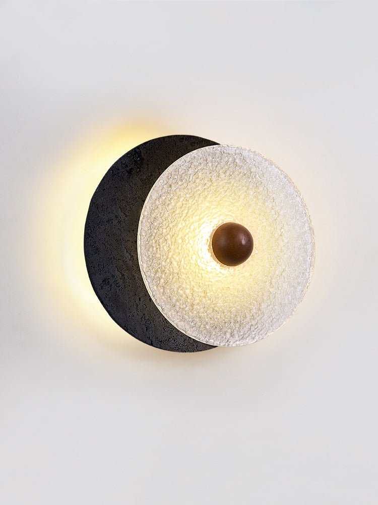 Valalaine Textured Black Travertine Glass Disc Wall Lamp