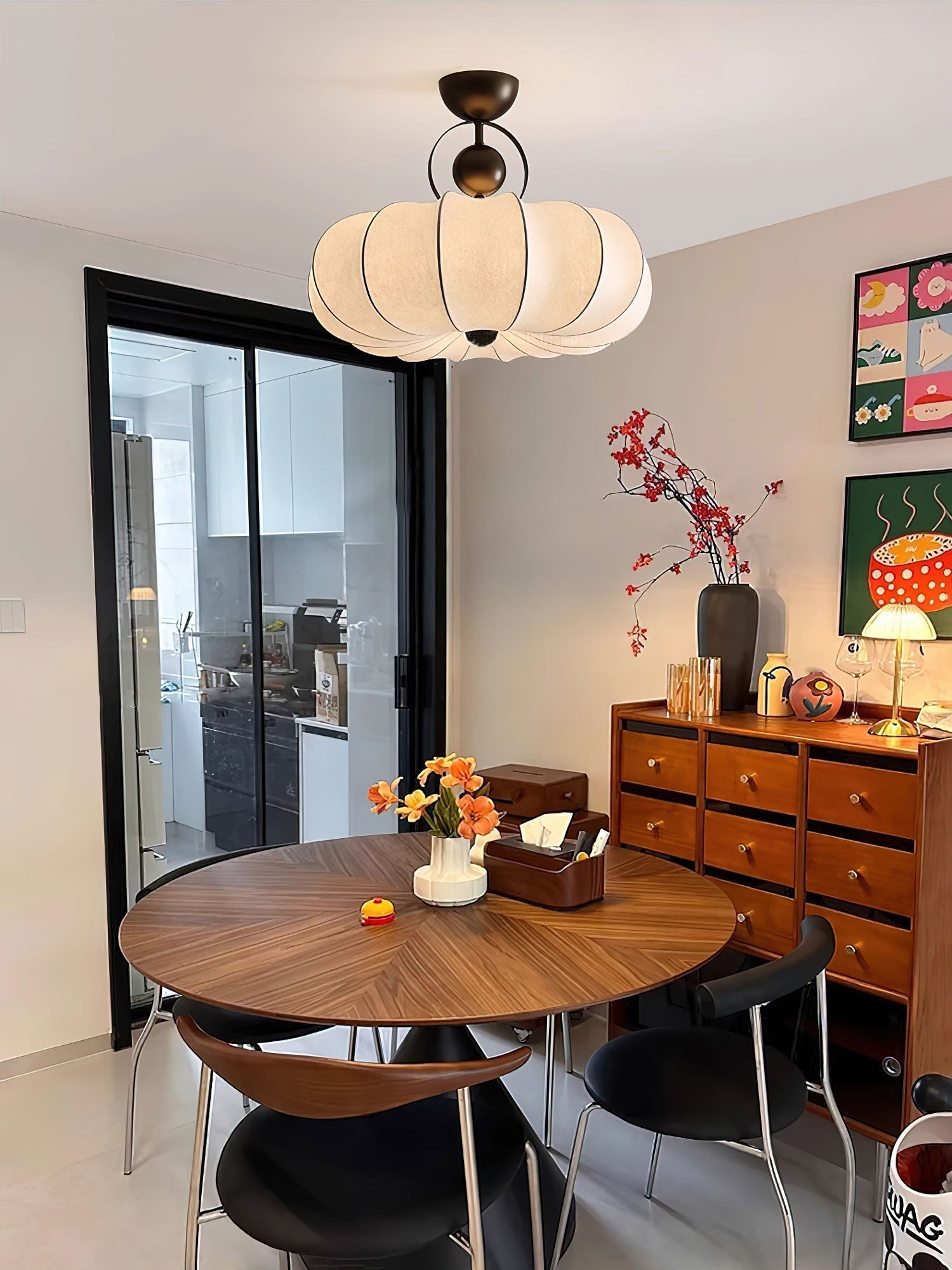 Yunshui Petal Fabric Bronze Pendant Light