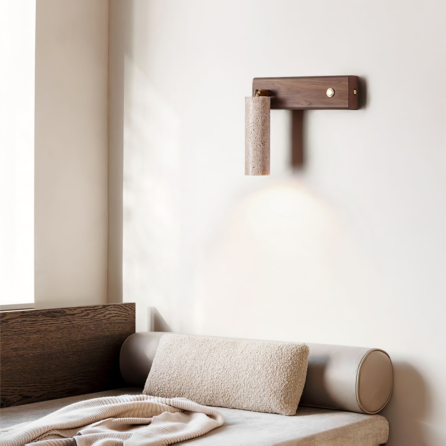 Valeaya Cylindrical Travertine Wall Light SpotLight