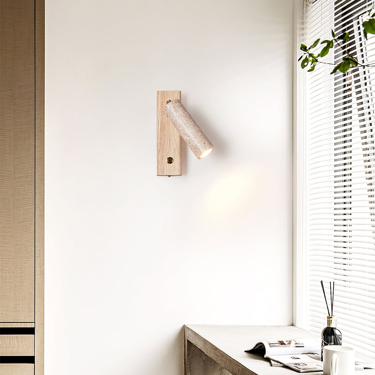 Valeaya Cylindrical Travertine Wall Light SpotLight